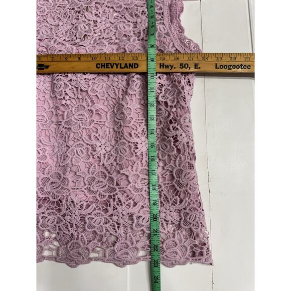 Nanette Lepore Rose Pink Lace Lined Crochet Back Zip Top Blouse Size Small - Picture 4 of 5